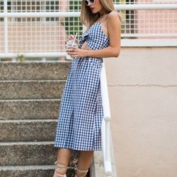 Zara gingham blue and white button down front tie midi dress - Picture 6 of 10